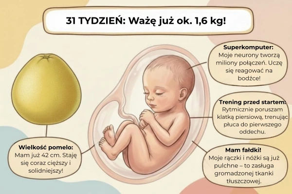 31 tydzień ciąży – rozwój dzieckai jego ruchy